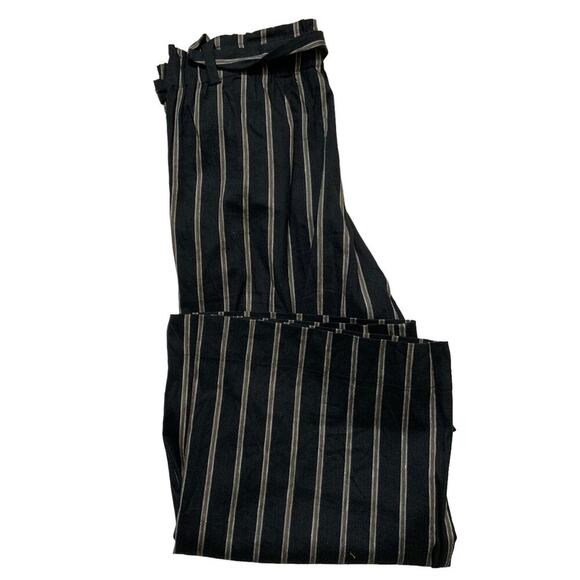 J Jill Linen Trouser Pants Women L Wide Leg Elastic Waist Belted Striped Casual - Picture 7 of 10